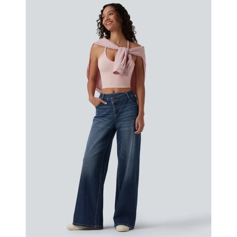 Halara Flex Asymmetric Mid Rise Baggy Washed Casual Jeans Small